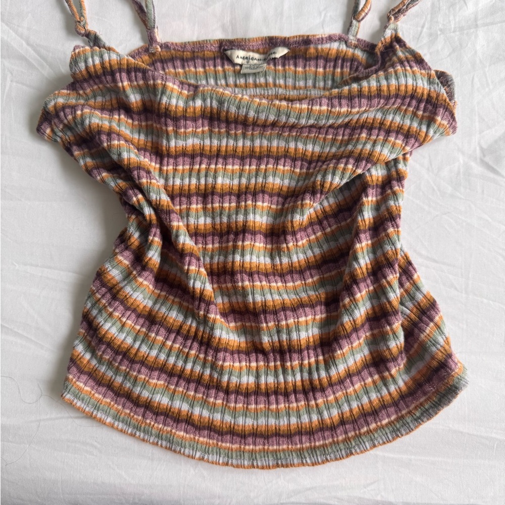 Brown and Orange Ribbed Ruched Camisole
